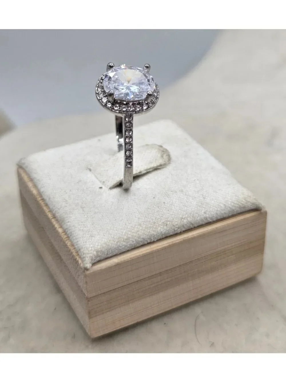 Oval Shape Faux Diamond Solitaire RIng With CZ Accents Size - 10